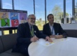 signature de la convention de mécénat entre Hexcel et la ligue auvergne rhone alpes handisport avec christian nicolas et benoit boursier