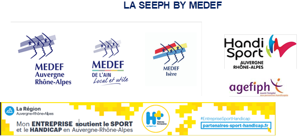 logos du medef, de la ligue Auvergne Rhone Alpes handisport et du club H+Sport